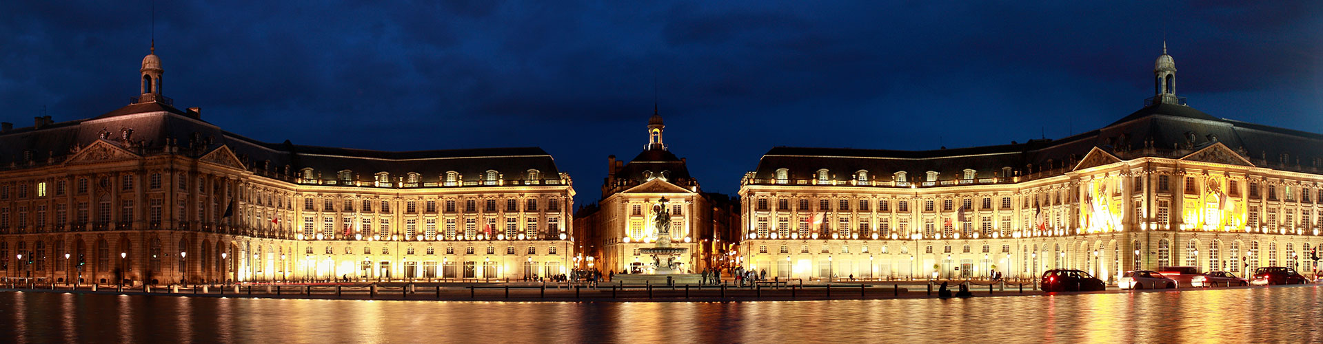 The Place de la Bourse in Bordeaux, France, lit up at night.
