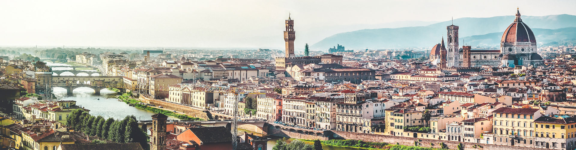 The city of Florence in Italy as seen from the Piazzale Michelangelo in Tuscany.