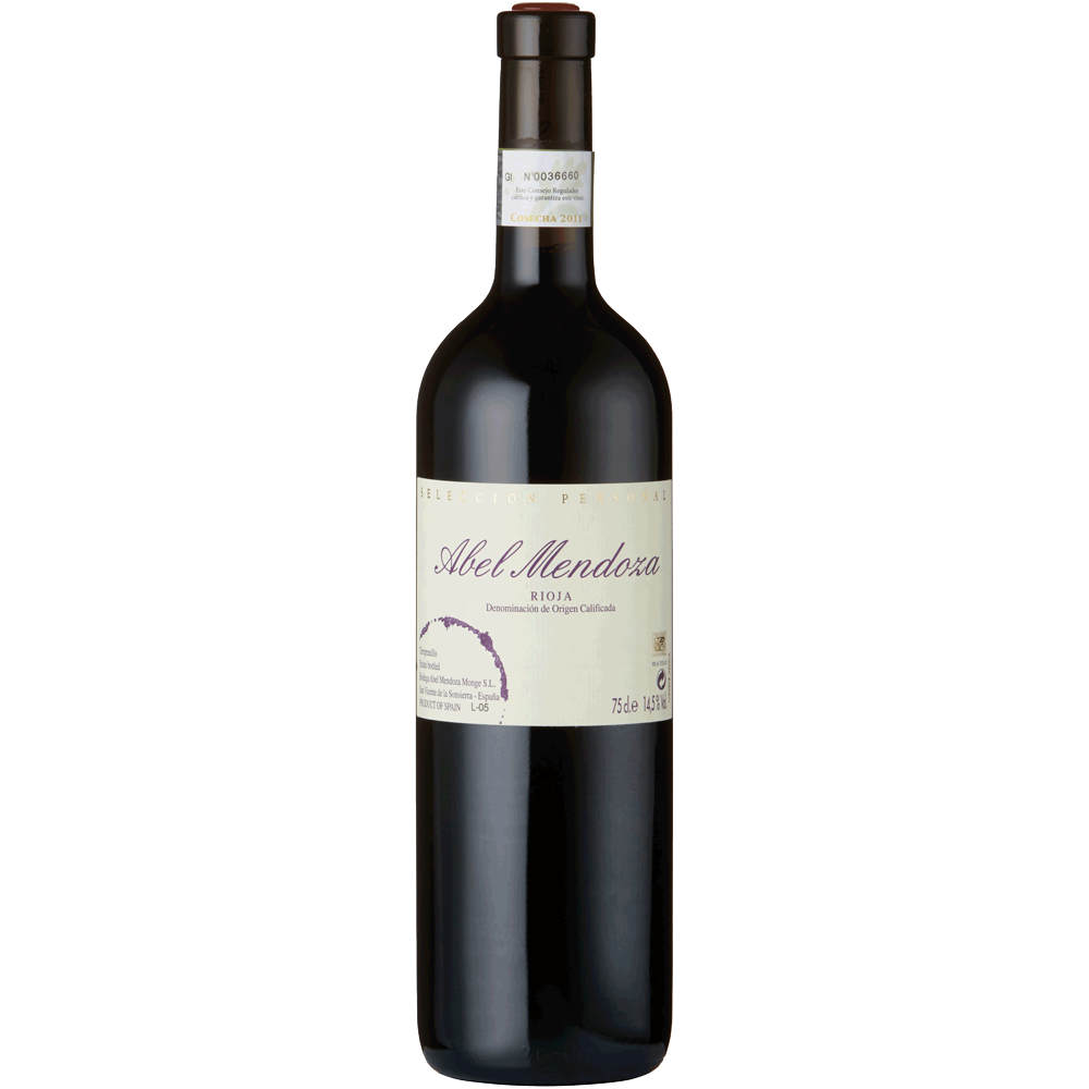 A bottle shot of Seleccion Personal, a red wine produced by Abel Mendoza in Rioja, Spain.
