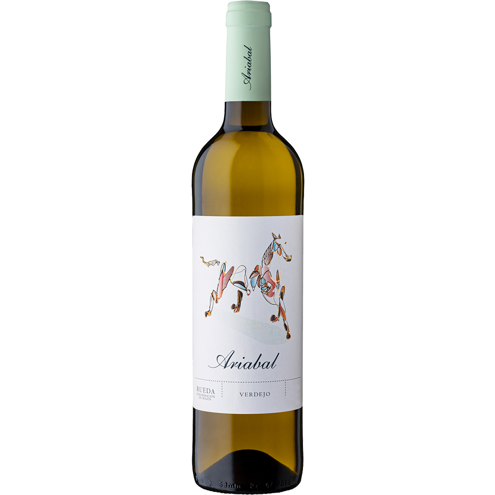 A bottle shot of Ariabal Verdejo produced by Bodegas Pandora in Rueda, Spain.