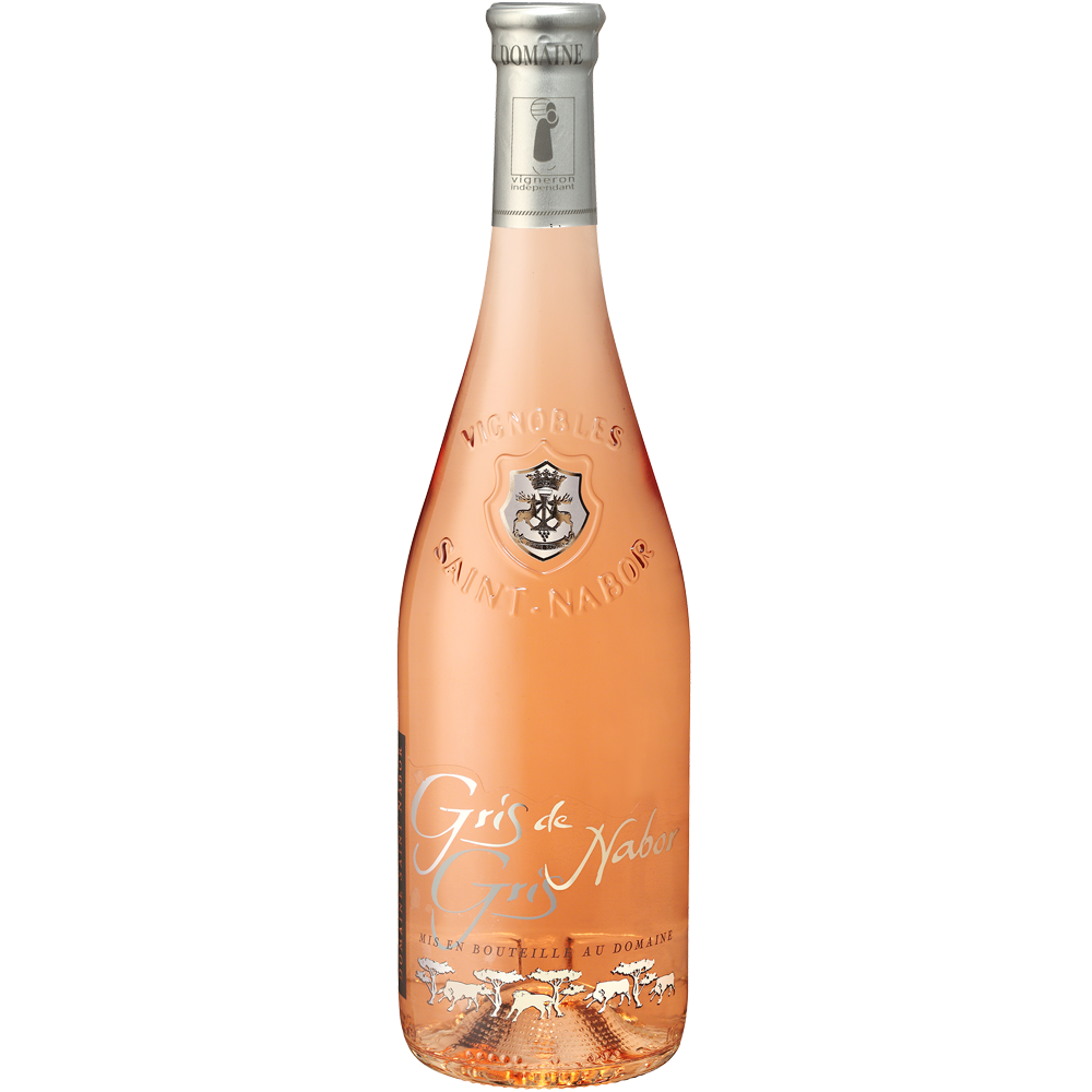 A bottle shot of the Gris de Nabor Rosé wine from Chateau Saint Nabor winery in the Southern Rhone, France.