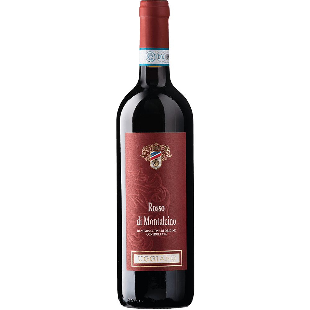 A bottle shot of the Uggiano Rosso di Montalcino, a winery in Tuscany, Italy.