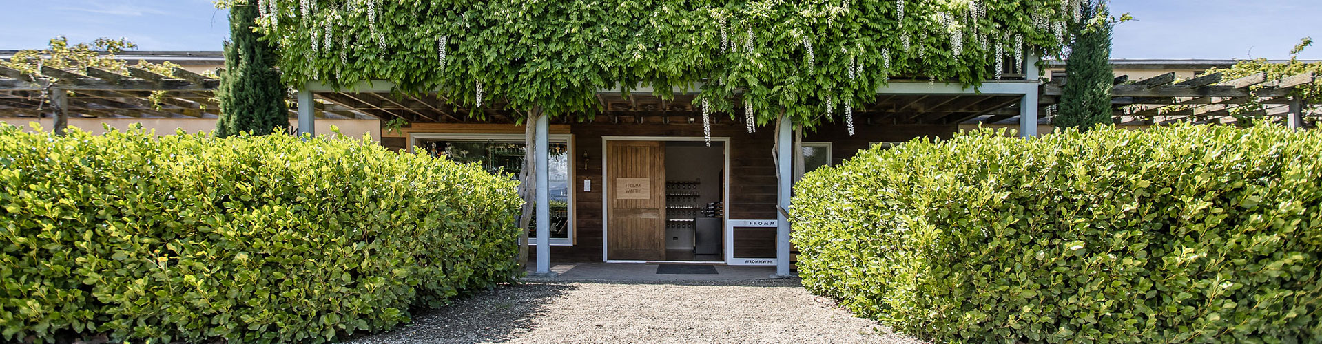 The entrance to the wine tasting room at Fromm Winery in Marlborough, New Zealand.
