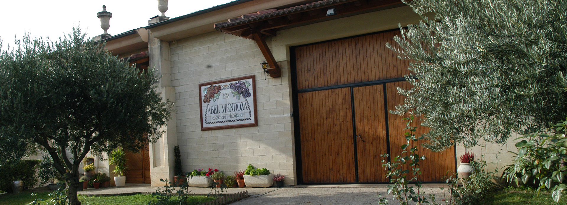The front entrance to the Abel Mendoza winery in San Vicente de la Sonsierra, Rioja, Spain.